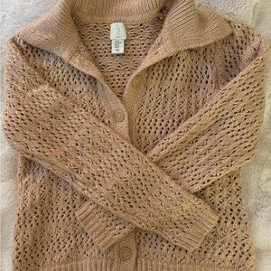 Crochet knit button up collared cardigan